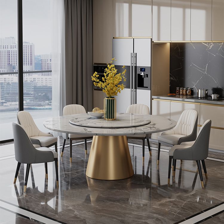 Round Pedestal Dining Site Table Contemporary Dinner Table with Turntable Clearhalo ' dining_table' 'Dining Tables & Seating' 'Dining Tables' 'furn' 'furn_dining_table' 'Furniture' 'furniture_dining_table' 'Kitchen & Dining Furniture' 'kitchen&dining_furn' 'kitchen' 'kitchen_dining_table' 1200x1200_ac75673a-9f16-4365-8fbb-2a97478de72c
