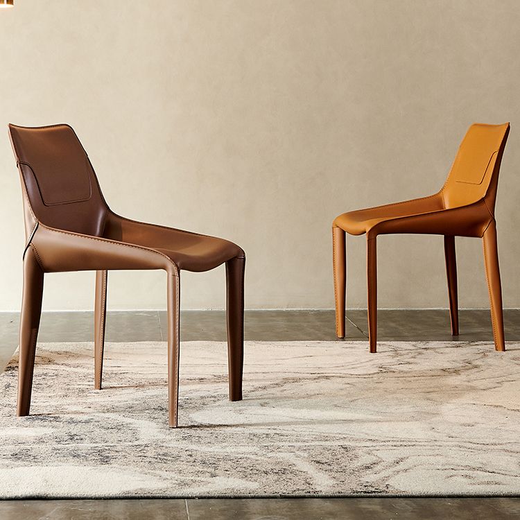 Leather Dining Chair Minimalist Design Arm Solid Back Dining Side Chair