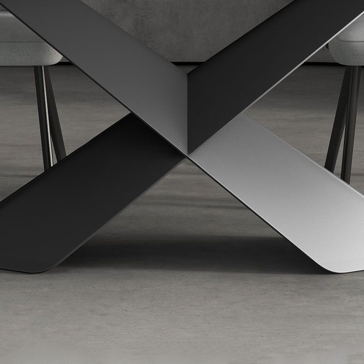 Modern Sintered Stone Rectangle Dining Set Standard Height Black Legs Home Dining Set Clearhalo 'Dining Room Sets' 'Dining Tables & Seating' 'dining_room_set' 'furn' 'furn_dining_room_set' 'Furniture' 'furniture_dining_room_set' 'Kitchen & Dining Furniture' 'kitchen&dining_furn' 'kitchen' 1200x1200_ac80f414-335d-4a8f-b051-b2b12255bf66