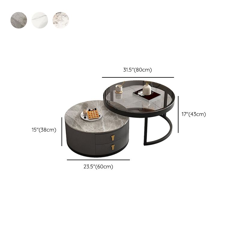 Modern Round Glass Cocktail Table Set Iron Frame Coffee Table with Drawers Clearhalo 'Coffee & Accent Tables' 'Coffee Tables' 'coffee_tables' 'furn' 'furn_coffee_tables' 'Furniture' 'Living Room Furniture' 1200x1200_ac814c5c-7110-490b-a314-4e69d3b2d203