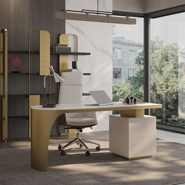 Glam Office Desk Peninsula Schreibtisch mit Chrommetallbasis