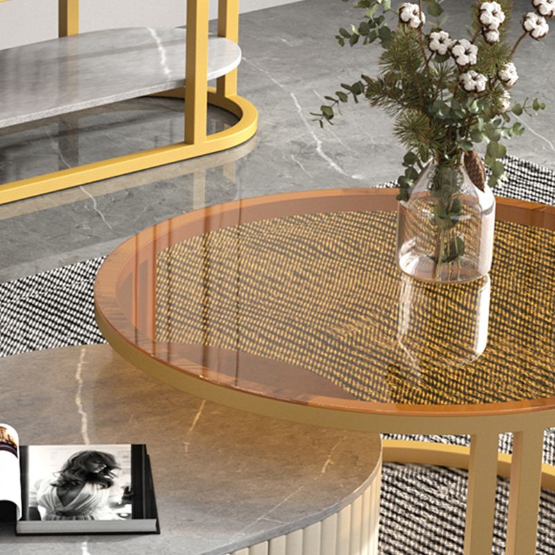 Oval Tropical Coffee Table Slate Storage 2 Nesting Coffee Table Set Clearhalo 'Coffee & Accent Tables' 'Coffee Tables' 'coffee_tables' 'furn' 'furn_coffee_tables' 'Furniture' 'Living Room Furniture' 1200x1200_ac84b348-8d36-4c74-91c9-0a808a90e790