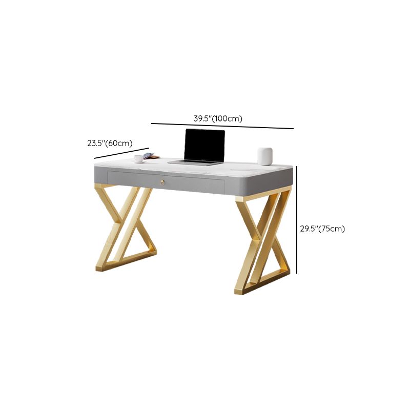 Glam Style Stone Writing Desk Rectangle Metal Office Desk voor kantoor