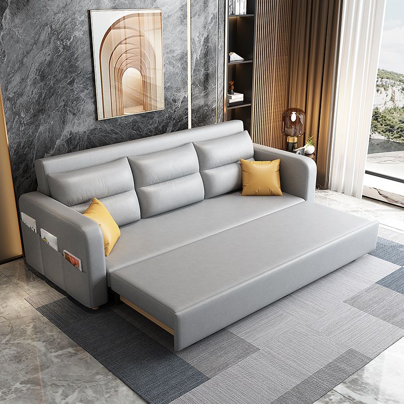 Modern Faux Leather Sleeper Upholstered Square Arms Sofa Bed in Gray