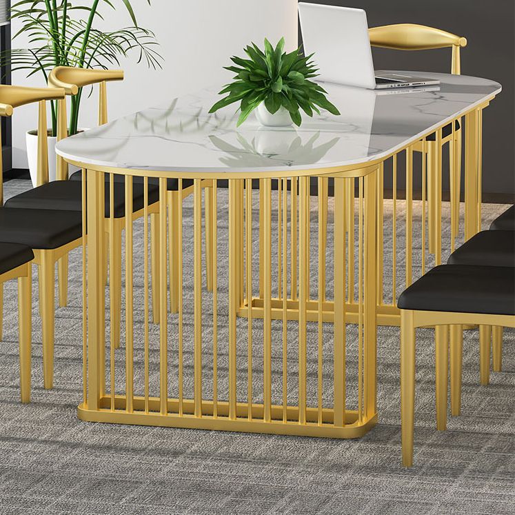 Glam Marble Writing Desk Sled Base Type Office Desk With Metal Legs Clearhalo 'furn' 'furn_office_desk' 'Furniture' 'Office Desks' 'Office Furniture' 'office_desk' 1200x1200_ac8dc7fd-d7cd-439c-b755-38539460e1a4