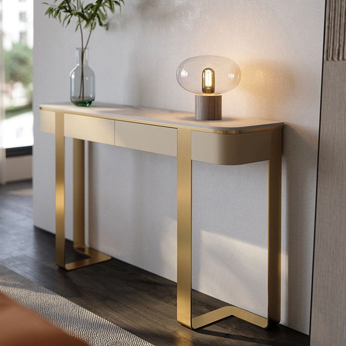 Glam Stone Half Moon Console Tabla 13.78 "Mesa de acento de 1 estante de ancho