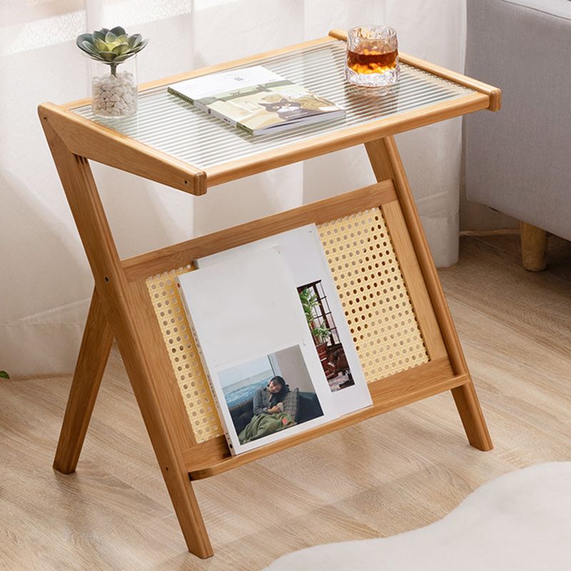 21.6" Tall Modern Rectangular Glass Top Side Table Wood Abstract End Table with Shelf Clearhalo 'Coffee & Accent Tables' 'End & Side Tables' 'end_side_tables' 'furn' 'furn_end_side_tables' 'Furniture' 'Living Room Furniture' 1200x1200_ac951e11-7c08-49f3-ad3c-5f46bfa6ec04