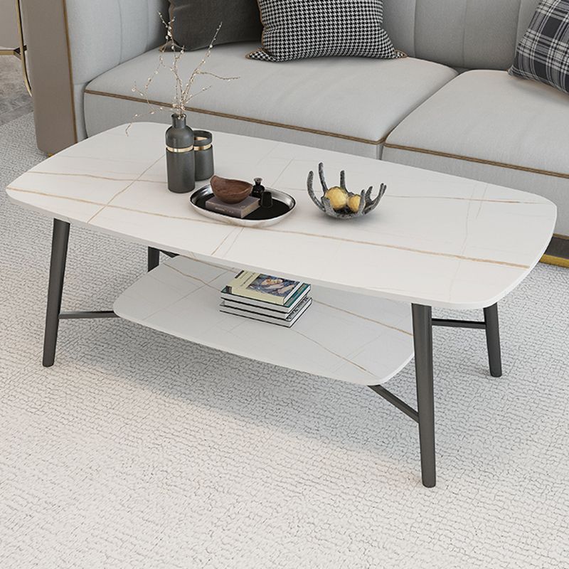 17.7"H Modern Ironcraft Cross Legs Slate Rectangular Table Top Coffee Table with Shelf Clearhalo 'Coffee & Accent Tables' 'Coffee Tables' 'coffee_tables' 'furn' 'furn_coffee_tables' 'Furniture' 'furniture_coffee_tables' 'Living Room Furniture' 1200x1200_ac9533f6-27af-4b27-aed0-2b392b192ebc