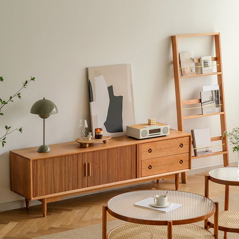 Scandinavische tv-mediastandaard massief houten tv-console met 2 lades