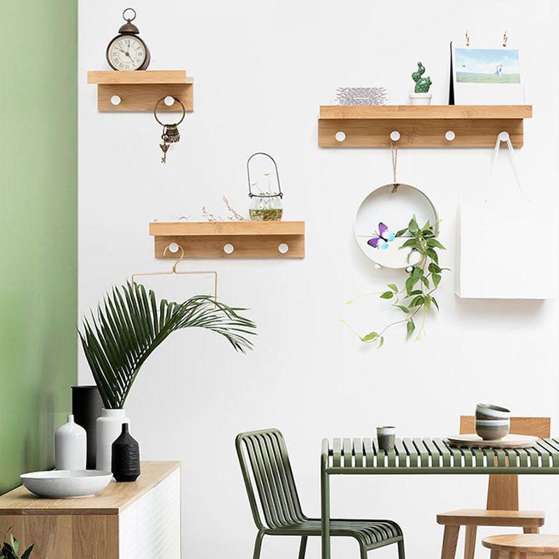 Moderna de colgilla de pelaje de madera montada con estantes y ganchos kit de entrada