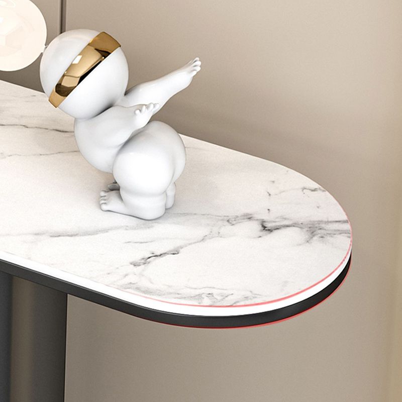 14 inch Wide Glam Accent Table Oval Shape Stone Console Table