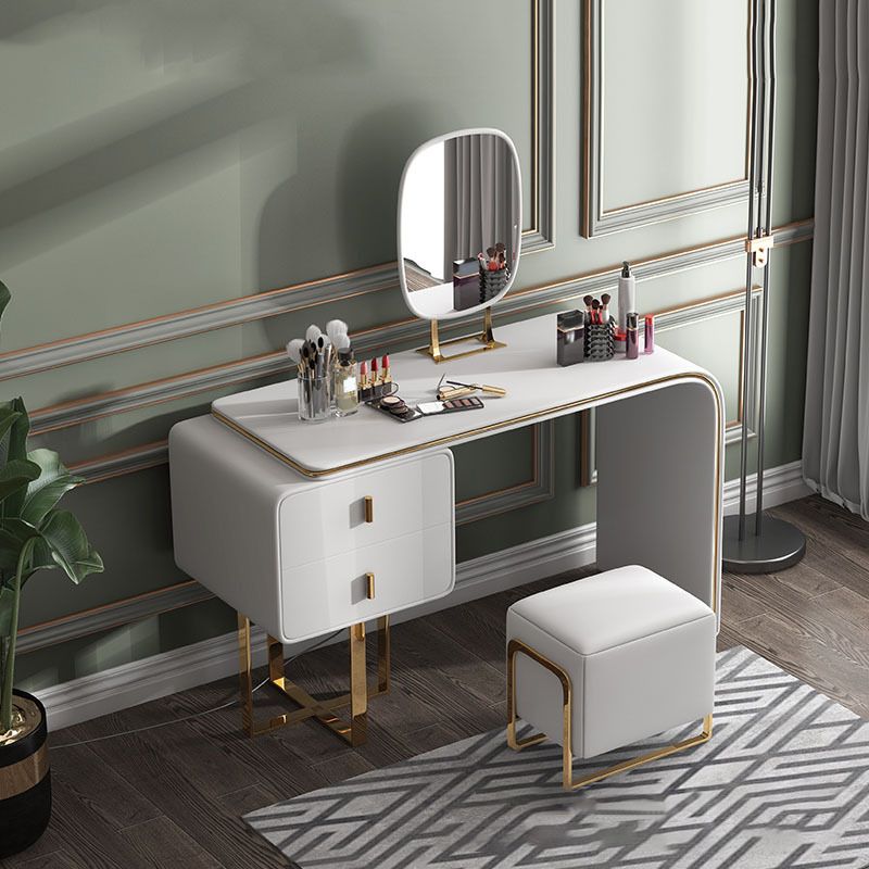 Tavolo da tavolo da vanità in pelle finta 28,7 "h glam 2 cassetti tavolo da trucco vanità
