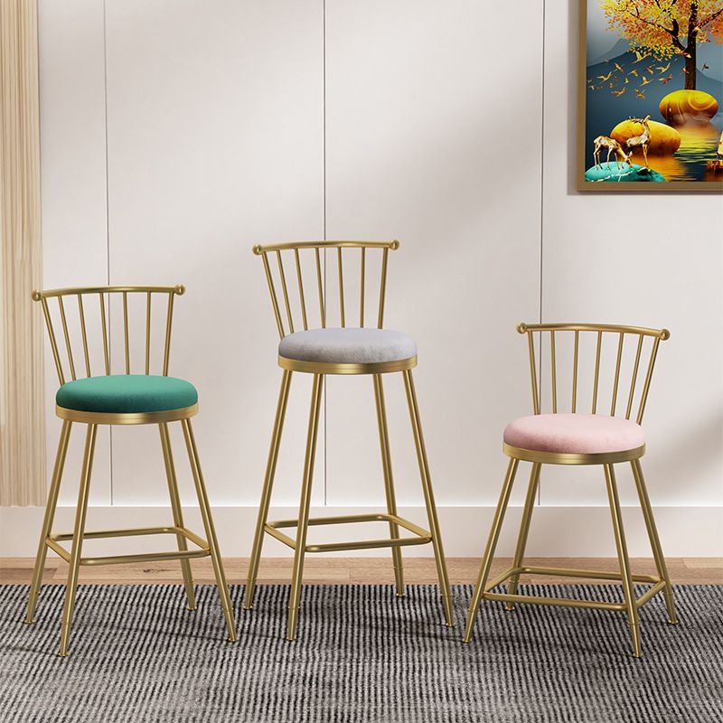 Glam Backrest Armless Counter Stool Iron Bar Stool with Velvet Cushion and Pedal for Cafe Clearhalo 'Bar Furniture' 'Bar Stools' 'bar_stools' 'furn' 'furn_bar_stools' 'Furniture' 'Kitchen & Dining Furniture' 1200x1200_ac9e8076-3b4d-4d84-b7ab-f26fdd6027db