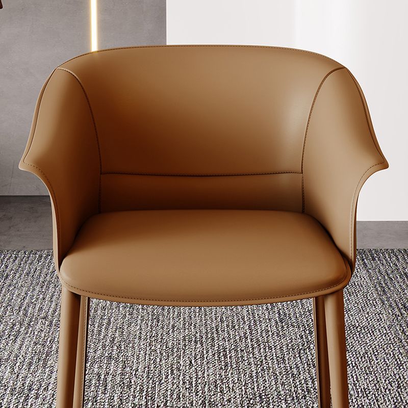 Matte Finish Contemporary Indoor Side Chair Faux Leather Solid Back Dining Arm Chair