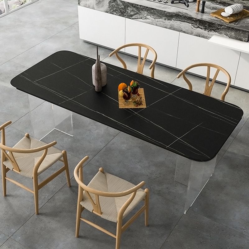 Contemporary Rectangle Dining Table Sintered Stone Dining Table with Clear Acrylic Double Pedestal Clearhalo ' dining_table' 'Dining Tables & Seating' 'Dining Tables' 'furn' 'furn_dining_table' 'Furniture' 'furniture_dining_table' 'Kitchen & Dining Furniture' 'kitchen&dining_furn' 'kitchen' 'kitchen_dining_table' 1200x1200_aca0d0bd-2870-46aa-b40c-f8bf445ebdc8