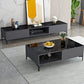 Contemporary 1-open Shelf TV Console, Black/ White TV Stand with 2 Cabinets
