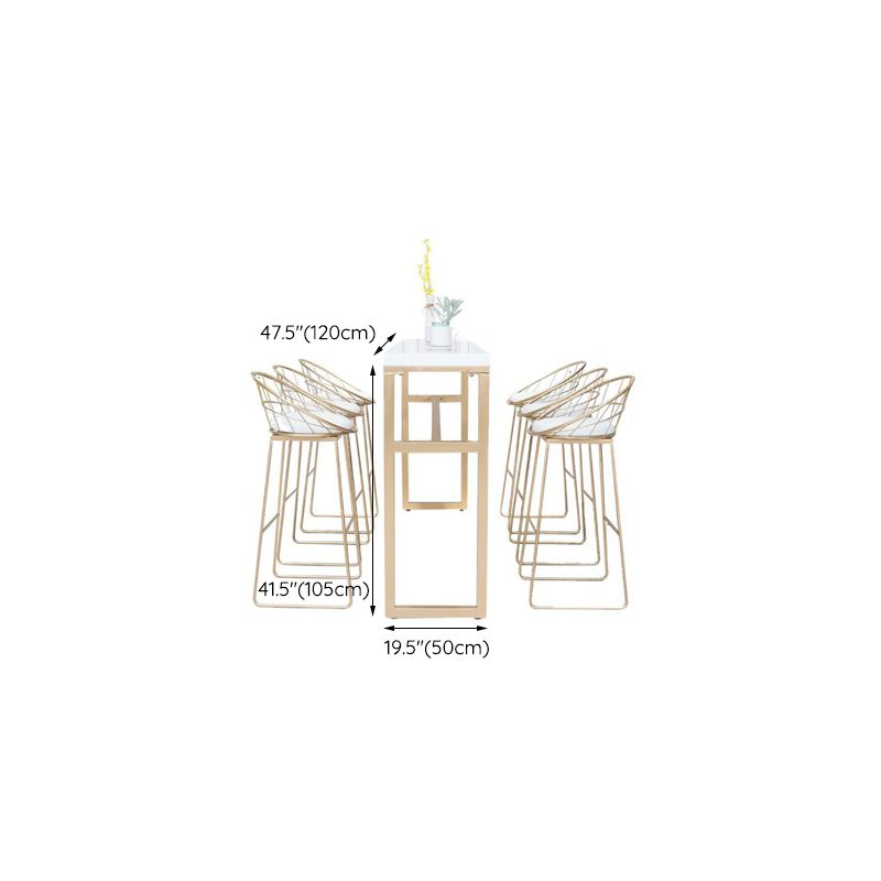 Rectangle White Solid Wood Table Gold and Metal Base Bar Table for Kitchen Living Room Clearhalo 'Bar Furniture' 'Bar Tables' 'bar_tables' 'furn' 'furn_bar_tables' 'Furniture' 'Kitchen & Dining Furniture' 1200x1200_aca1e02e-3a0b-49e8-88ac-adf5cdc2ef9a