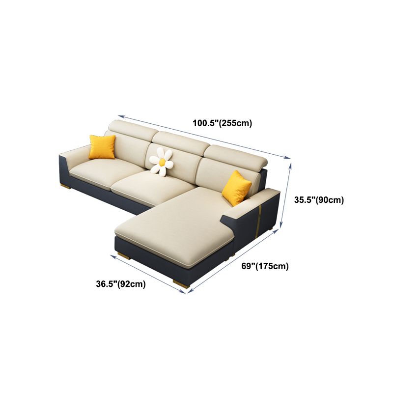 Nordic Grey and Beige Sofa Faux Leather Square Sewn Pillow Back Sofa Clearhalo 'furn' 'furn_sectionals' 'Furniture' 'Living Room Furniture' 'Sectionals' 1200x1200_aca264d3-6b10-4e07-beb5-e76990c7f3be