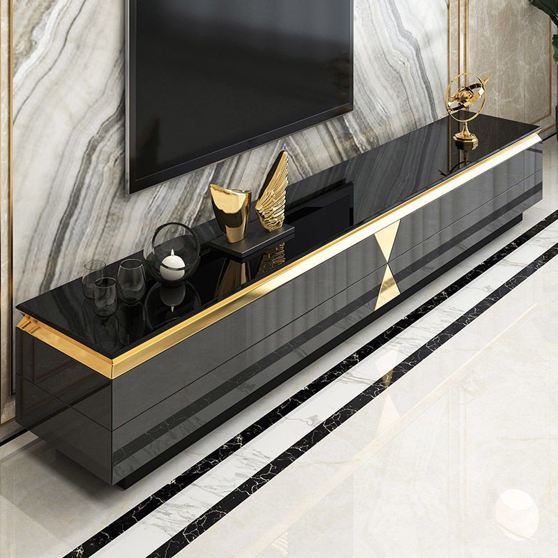 Support multimédia pour téléviseur Glam de 16 po de largeur, console multimédia pour téléviseur en verre avec rangement fermé et tiroirs