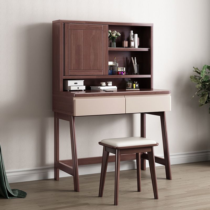 Juego de taburetes de tocador de maquillaje de madera maciza de tocador de tocador con espejo nórdico