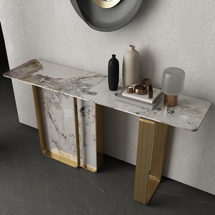 Tavolino console rettangolare moderna Tabella di divano console in oro e bianco