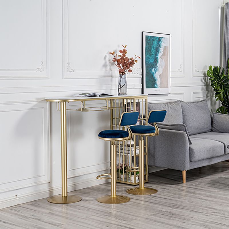 Glam Faux Marble Bistro Table Indoor Iron Double Pedestal Bar Dining Table with 3-Shelf Clearhalo 'Bar Furniture' 'Bar Tables' 'bar_tables' 'furn' 'furn_bar_tables' 'Furniture' 'furniture_bar_tables' 'Kitchen & Dining Furniture' 1200x1200_acab1501-c2e7-43a6-9b84-07d740c964c6