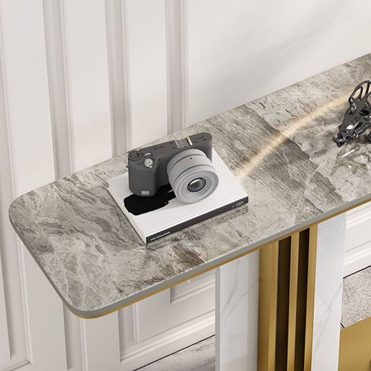 Glam Stone Accent Table Rectangle Iron Console Sofa Table for Hall