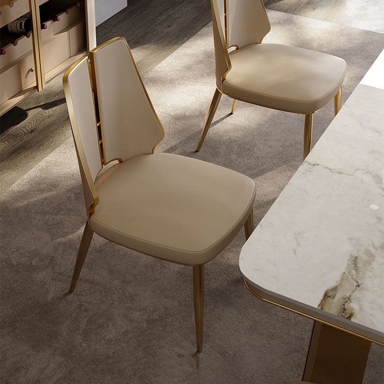 Faux Leather Armless Dining Chairs Glam Side Chairs with Metal Frame