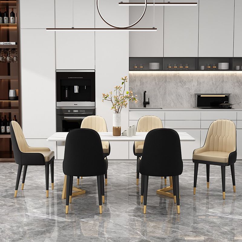 Glam Dining Table Set 1/2/7 Pcs Sintered Stone Dining Table and Upholstered Chairs Clearhalo 'Dining Room Sets' 'Dining Tables & Seating' 'dining_room_set' 'furn' 'furn_dining_room_set' 'Furniture' 'Kitchen & Dining Furniture' 1200x1200_acadd1e5-5c79-492e-9442-9b1103b333c0