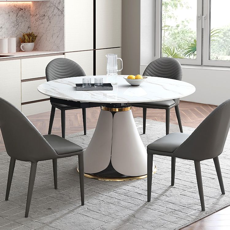 Glam 1/4/5/7 Pieces Scalable Dinette Set with White Sintered Stone Round Dining Table Set Clearhalo 'Dining Room Sets' 'Dining Tables & Seating' 'dining_room_set' 'furn' 'furn_dining_room_set' 'Furniture' 'furniture_dining_room_set' 'Kitchen & Dining Furniture' 1200x1200_acb01056-0065-49b3-b27f-4a0eeaa10707