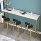 Rectangle Marble Patio Bar Table Footrest White and Gold Counter Table for Coffee Shop