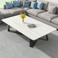 Modern Rectangle Coffee or End Table Stone and Steel Coffee Table with Cross Legs