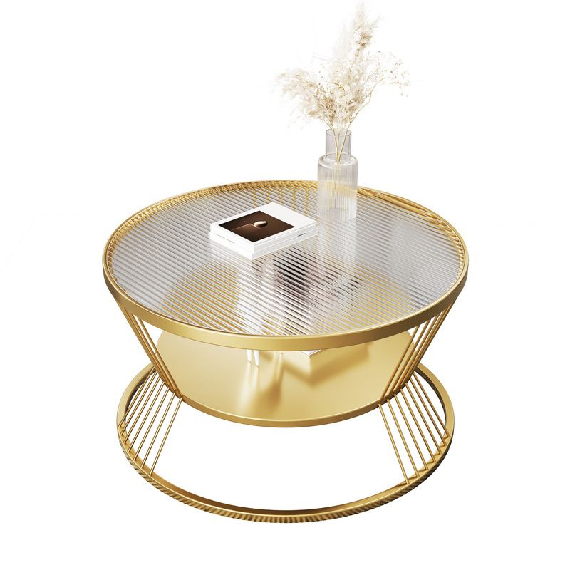 Modern Metal Frame Coffee Table Glass Top Coffee Or End Table with Shelf Clearhalo 'Coffee & Accent Tables' 'Coffee Tables' 'coffee_tables' 'furn' 'furn_coffee_tables' 'Furniture' 'Living Room Furniture' 1200x1200_acb679f6-5eb6-4982-ab83-6a978eeaaa47