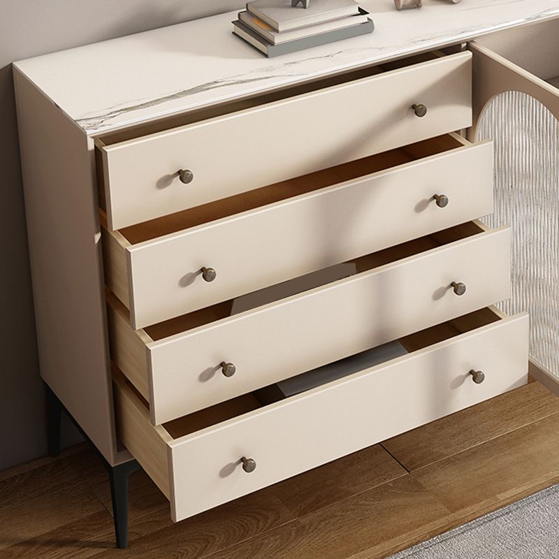 Scheda laterale di pietra per tavolino a buffet contemporanei con armadi e cassetti
