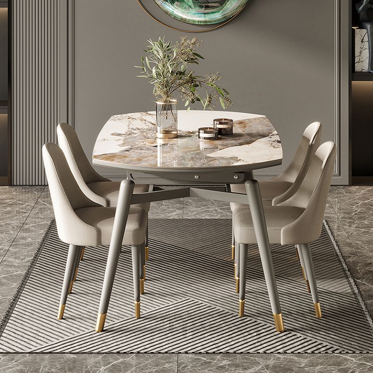 4-foot Stone Dinette Table Contemporary Round Dining Table with Drop Leaf Clearhalo ' dining_table' 'Dining Tables & Seating' 'Dining Tables' 'furn' 'furn_dining_table' 'Furniture' 'furniture_dining_table' 'Kitchen & Dining Furniture' 'kitchen&dining_furn' 'kitchen' 'kitchen_dining_table' 1200x1200_acb839ba-d09a-4753-9fd3-18386e1b2e64