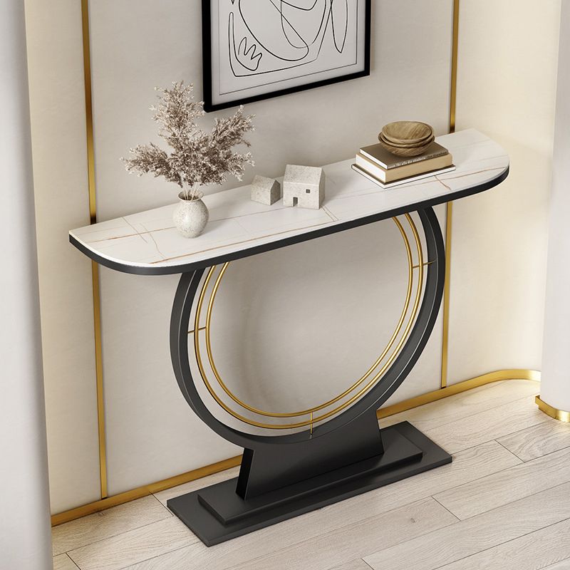 Half Moon Stone Console Table Ironcraft Frame Accent Table for Hall Clearhalo 'Console Tables' 'console_tables' 'Entry & Mudroom Furniture' 'furn' 'furn_console_tables' 'Furniture' 1200x1200_acb86a82-94cd-48b1-b2a6-669aec18e208