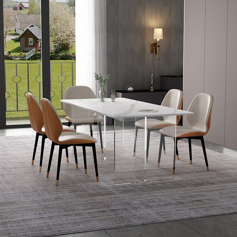 Mesa de comedor de piedra sinterizada moderna mesa de doble pedestal con base acrílica para el hogar