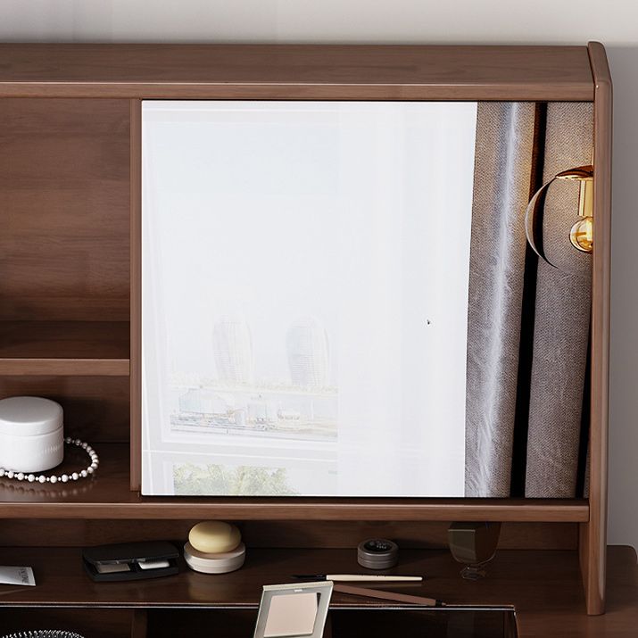 Tavolo da trucco in legno massiccio a specchio scandinavo in marrone