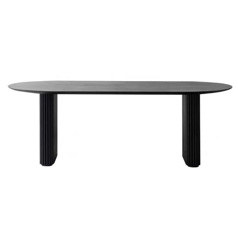 Black Double Pedestal Table Oval Solid Wood Dining Table for Home Kitchen Dinner
