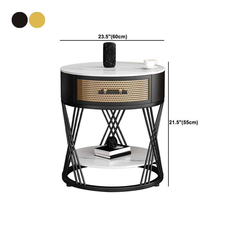 Modernistic Metal Frame End Table Slate Top Round Side End Table Clearhalo 'Coffee & Accent Tables' 'End & Side Tables' 'end_side_tables' 'furn' 'furn_end_side_tables' 'Furniture' 'Living Room Furniture' 1200x1200_acbdce6b-6f8c-4431-9aab-75b60a40860a