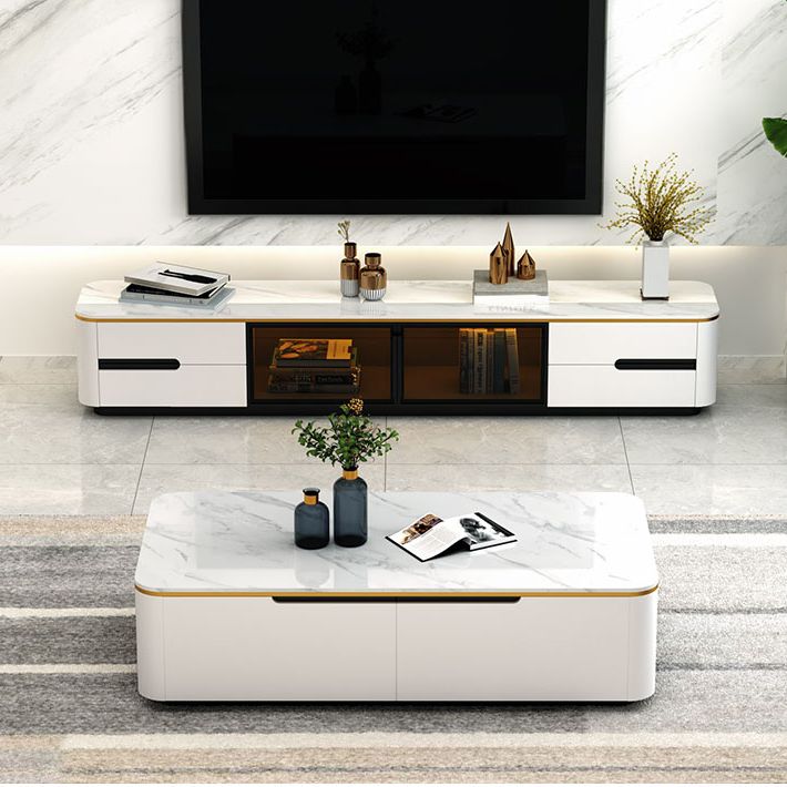 Rectangular Slate Coffee Table Contemporary Simple 4 Drawers Cocktail Table in White Clearhalo 'Coffee & Accent Tables' 'Coffee Tables' 'coffee_tables' 'furn' 'furn_coffee_tables' 'Furniture' 'Living Room Furniture' 1200x1200_acbe57c0-a7ce-4a91-a2c8-0f71504f00f6