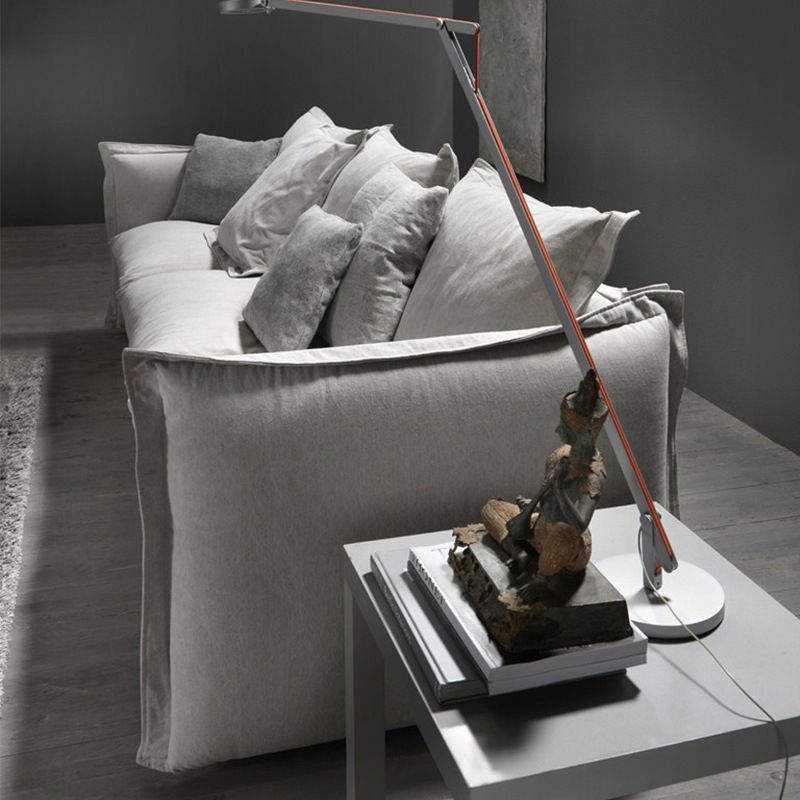 3-zits linnen slipcovered sofa ronde armbank met 4 kussens