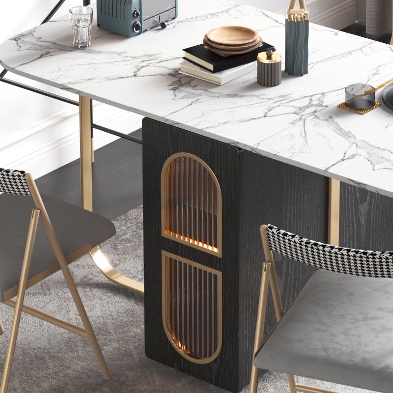 Modern 1/2/3/4/5 Pieces Rectangle Dining Table Set with Stone Top Foldable Dinette Set Clearhalo 'Dining Room Sets' 'Dining Tables & Seating' 'dining_room_set' 'furn' 'furn_dining_room_set' 'Furniture' 'furniture_dining_room_set' 'Kitchen & Dining Furniture' 'kitchen&dining_furn' 'kitchen' 1200x1200_acbef4a4-a641-4ab0-9a31-e30ca8835890