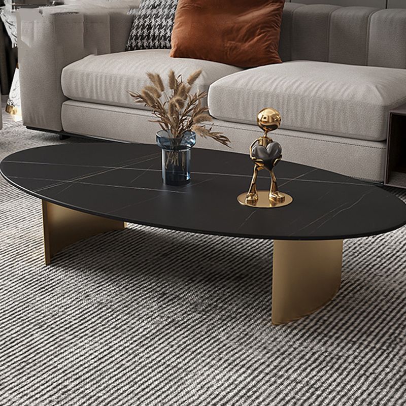 Glam Oval Stone Top Coffee Table with Steel Base Cocktail Table Clearhalo 'Coffee & Accent Tables' 'Coffee Tables' 'coffee_tables' 'furn' 'furn_coffee_tables' 'Furniture' 'Living Room Furniture' 1200x1200_acbf84ef-fdae-42ee-a8d0-74b84cc1409b