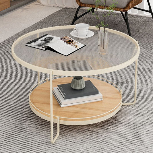 17.72" Tall Contemporary Style Cocktail Table Glass Top Round Coffee Table