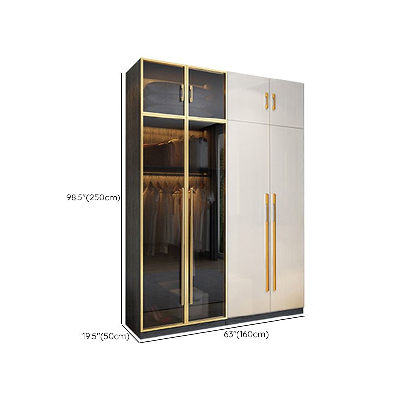 Modern Tempered Glass Doors Wardrobe Wood Frame Wardrobe without Light