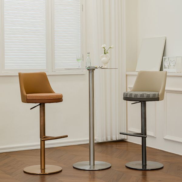 GLAMスタイル調整可能なスイベル布張りの布張りのバースツールと金属脚