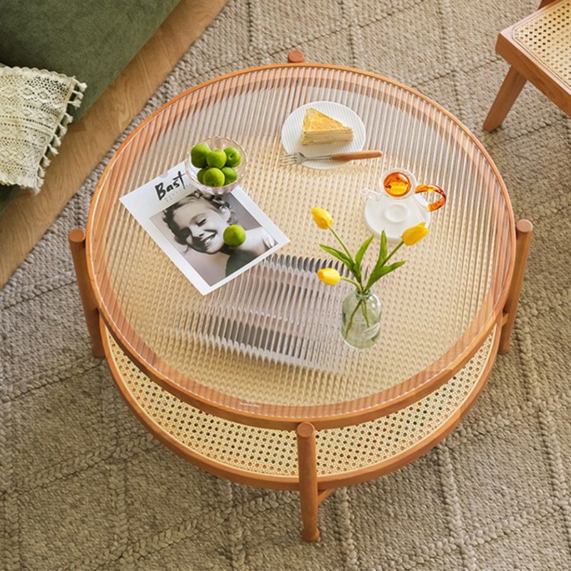 Modern Wood 4 Legs 1 Coffee Table with Shelf Round Glass Table Clearhalo 'Coffee & Accent Tables' 'Coffee Tables' 'coffee_tables' 'furn' 'furn_coffee_tables' 'Furniture' 'furniture_coffee_tables' 'Living Room Furniture' 1200x1200_accdaffd-b3b4-406a-8f22-7eb5fa6e00c7