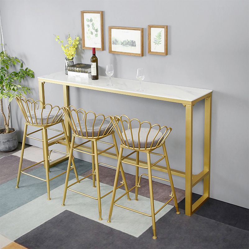 Glam Rectangle Stone Pub Bar Table Gold Iron Bar Dining Table with Trestle Pedestal Clearhalo 'Bar Furniture' 'Bar Tables' 'bar_tables' 'furn' 'furn_bar_tables' 'Furniture' 'furniture_bar_tables' 'Kitchen & Dining Furniture' 1200x1200_acd21e0e-afdb-45dc-9ec1-735543c414e2