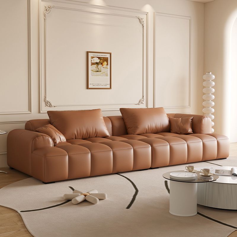 Scandinavian Faux Leather Pillow Back Recessed Arm Sofa For Living Room Clearhalo 'furn' 'furn_sofas' 'Furniture' 'Living Room Furniture' 'Sofa' 'sofas' 1200x1200_acd3bf87-cb2a-4c12-8a40-a59a84354739